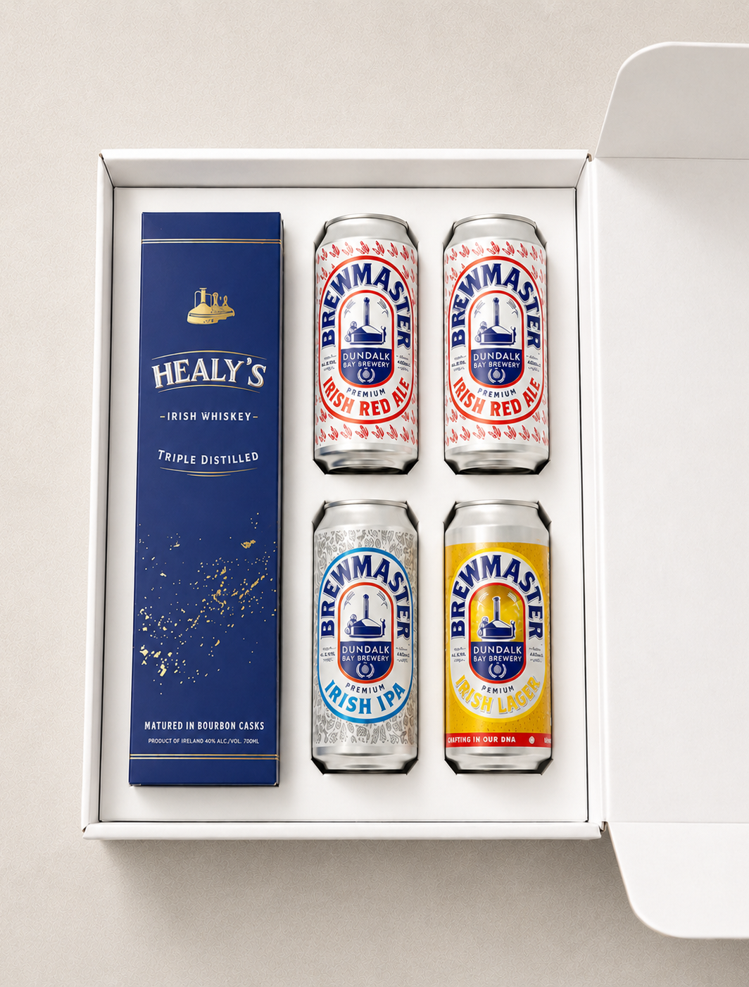Whiskey Gift Box with Healy’s Irish Whiskey, Red Ale, IPA and Lager